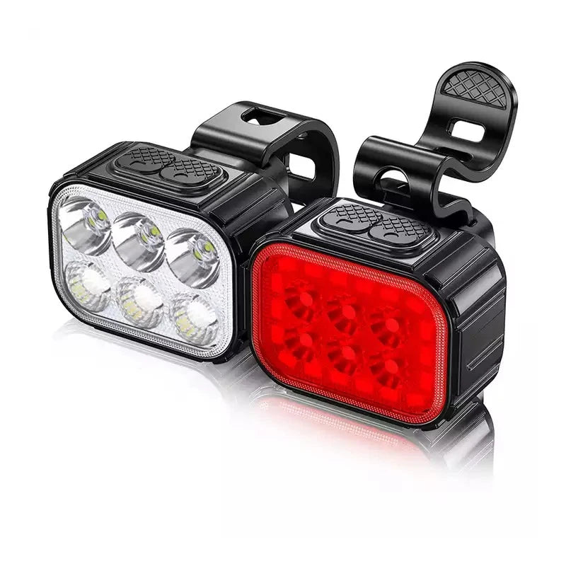 Kit farol + lanterna traseira. 🚴🏽‍♂️ Recarregável via USB 6 Leds + 24 Leds Autonomia de 2:30hrs à 20hrs ⏳