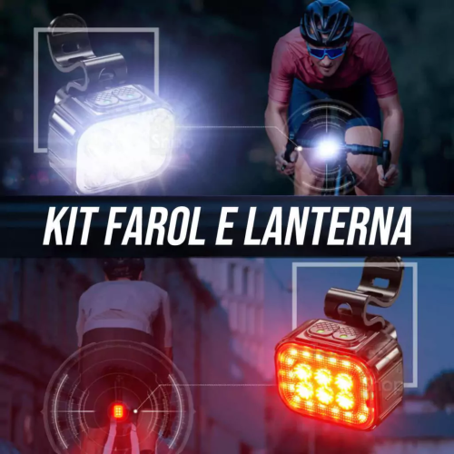 Kit farol + lanterna traseira. 🚴🏽‍♂️ Recarregável via USB 6 Leds + 24 Leds Autonomia de 2:30hrs à 20hrs ⏳